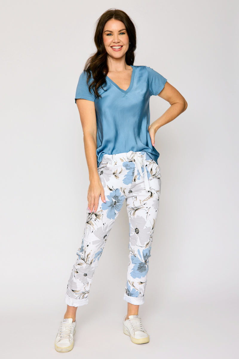 Italian Stretch White Floral Pant