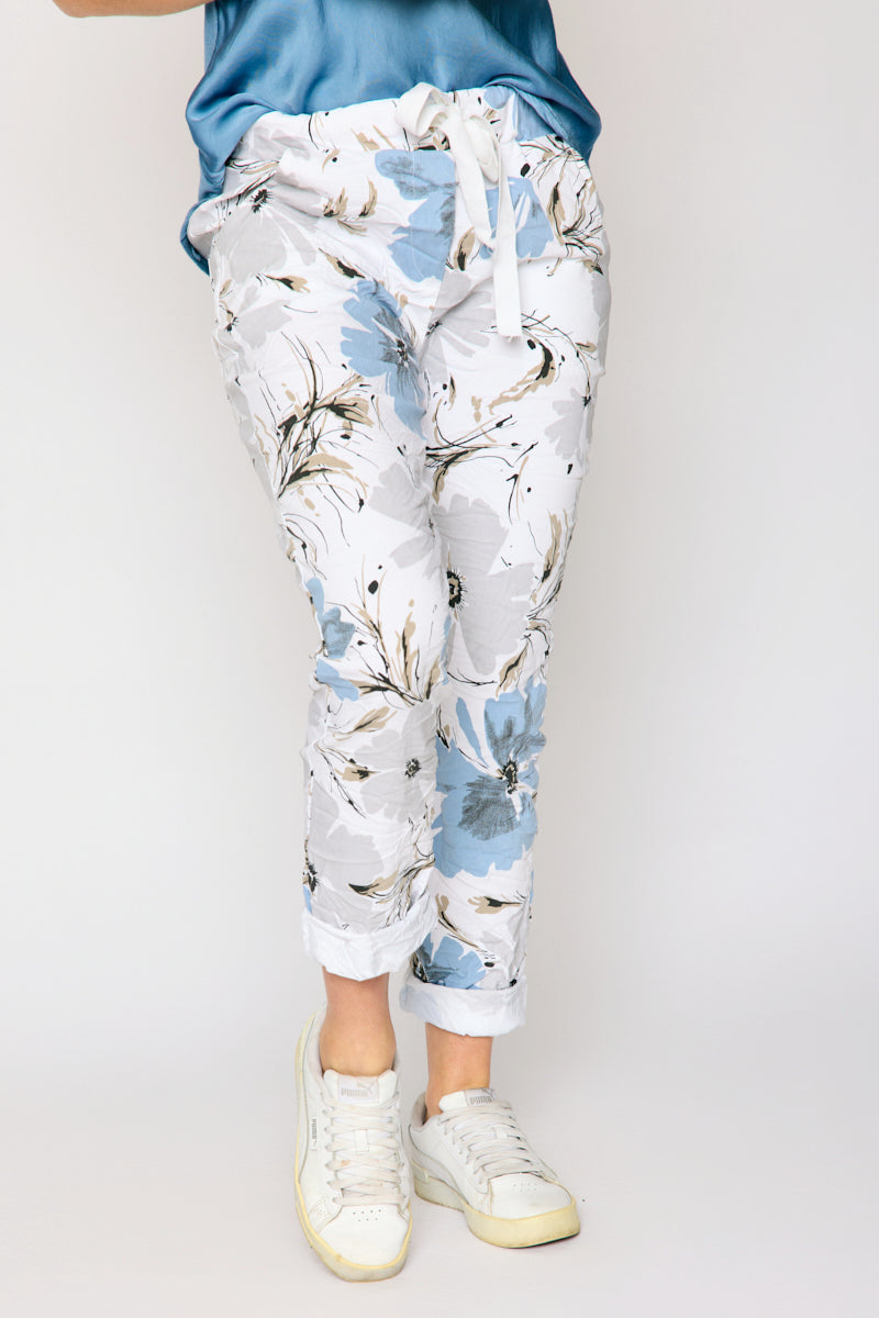 Italian Stretch White Floral Pant