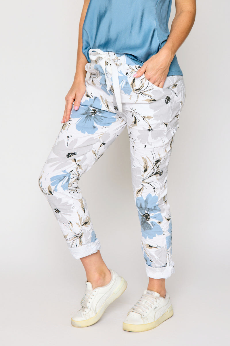 Italian Stretch White Floral Pant