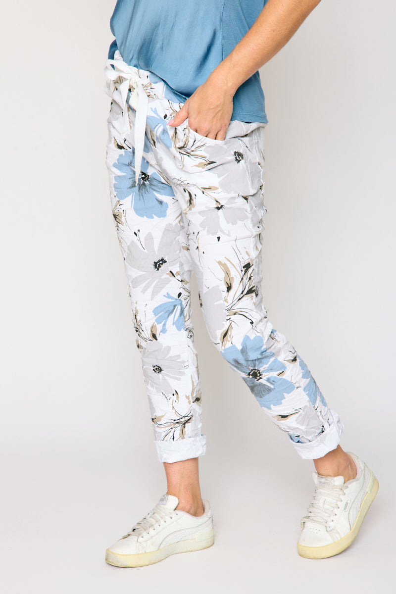 Italian Stretch White Floral Pant