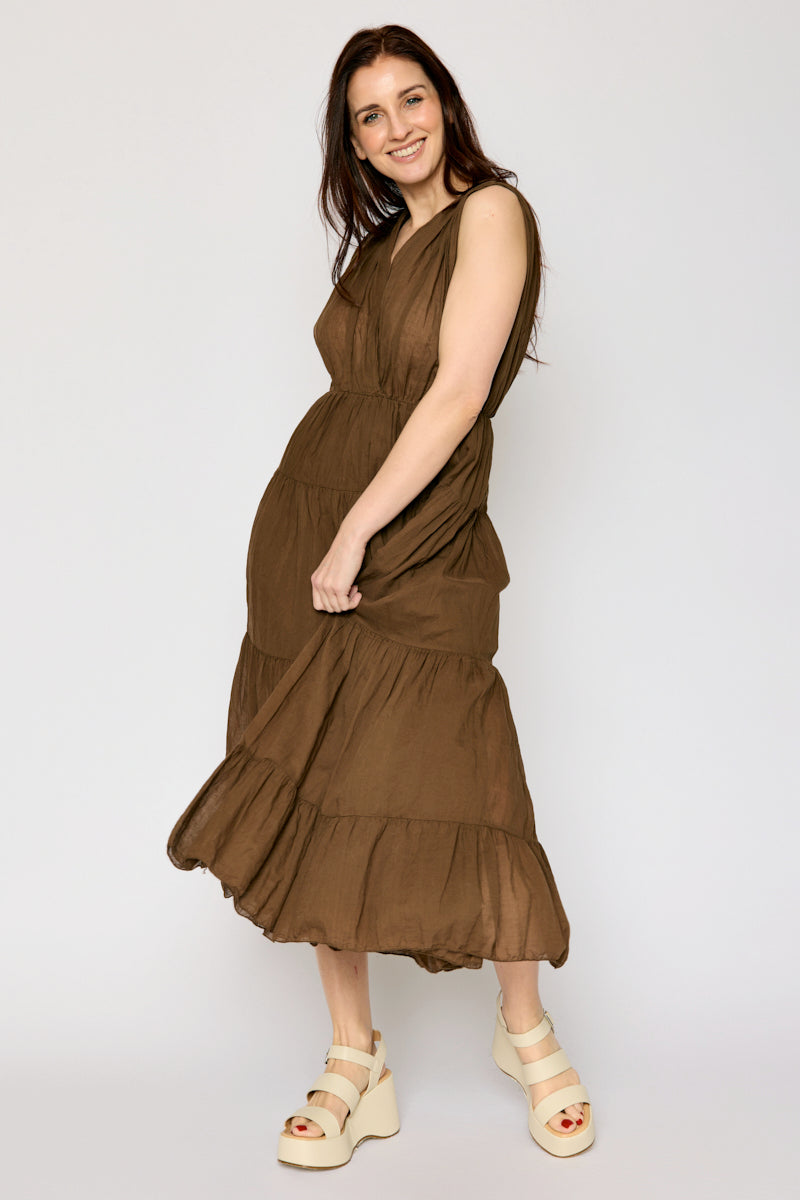 Deep V Cotton Voile Long Dress (2 Colors)