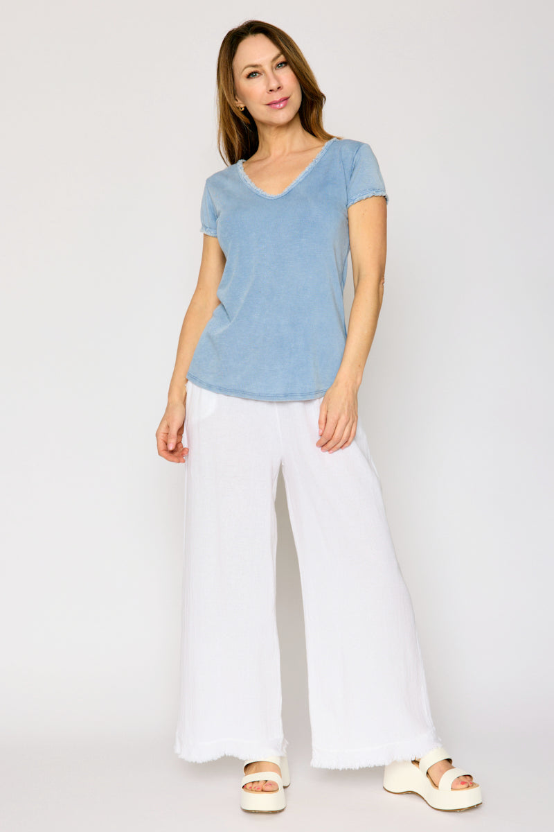 Distressed Ruffle Trim Tee (3 Colors)