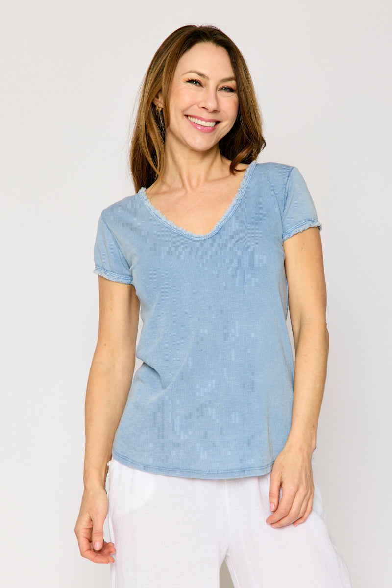 Distressed Ruffle Trim Tee (3 Colors)