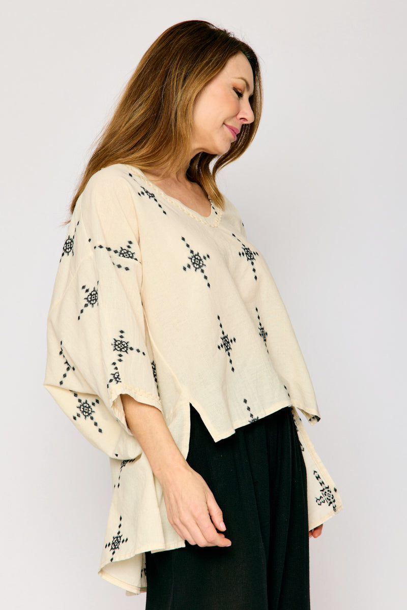 Oversized Linen Aztec Top