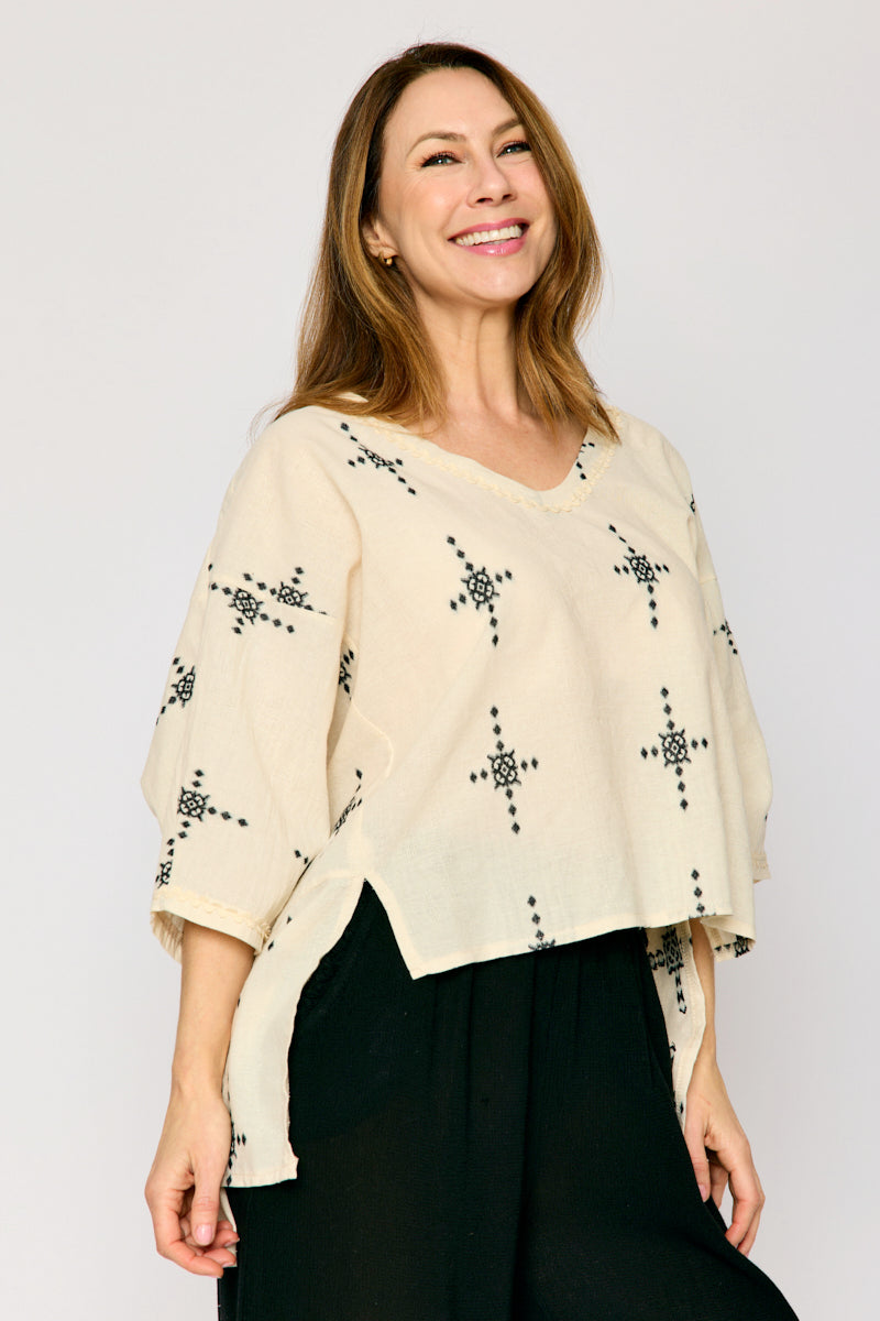 Oversized Linen Aztec Top