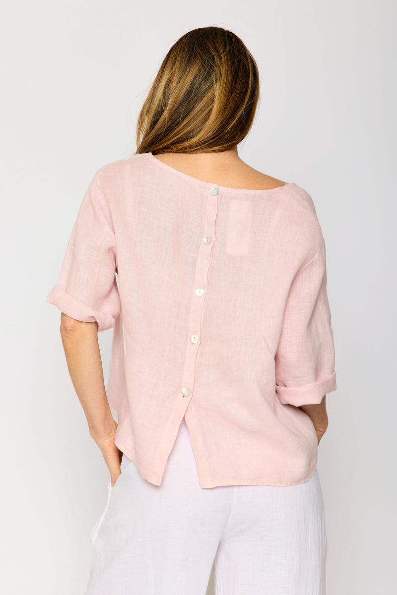 Button Back Linen Top (5 Colors)