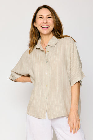 Linen Pinstripe Boyfriend Top