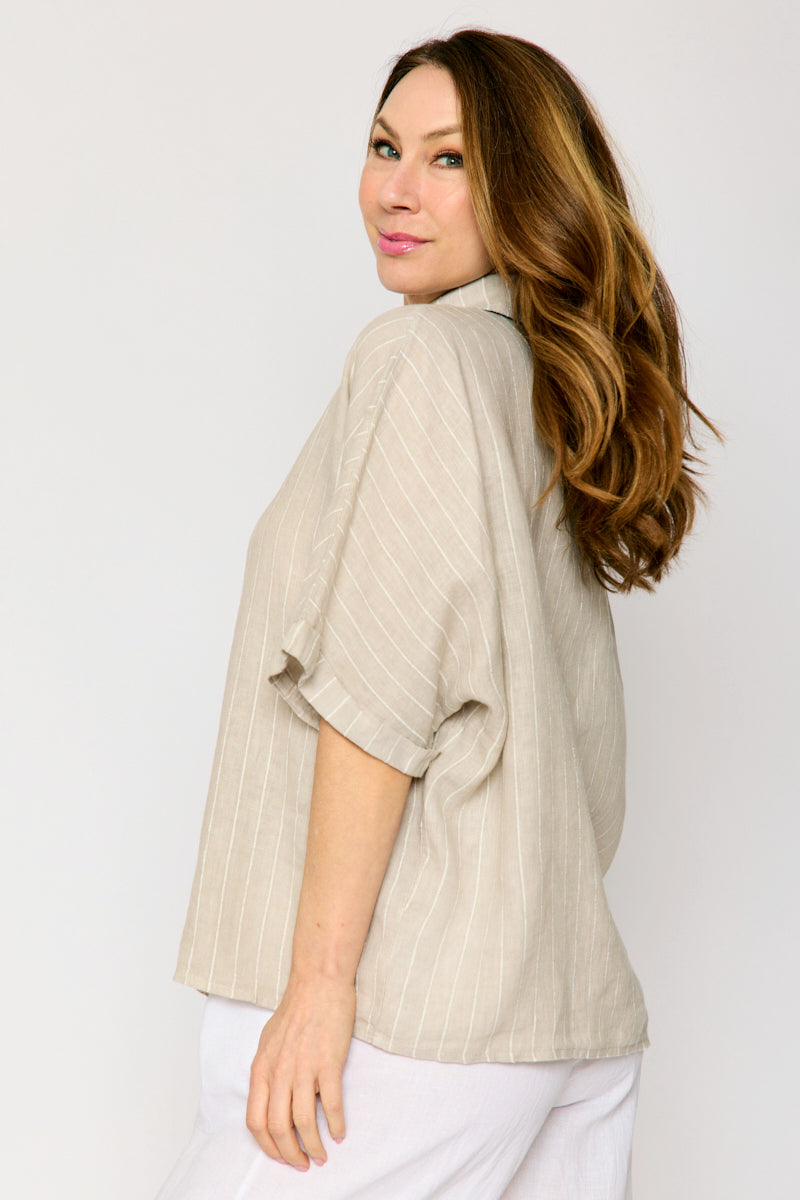 Linen Pinstripe Boyfriend Top