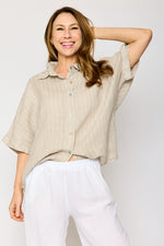 Linen Pinstripe Boyfriend Top