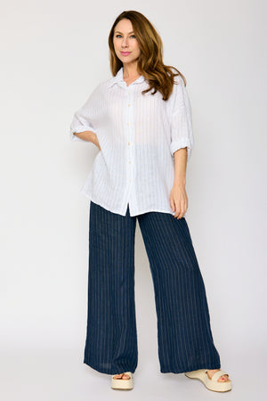 Linen Pinstripe Boyfriend Top