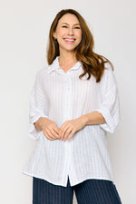 Linen Pinstripe Boyfriend Top