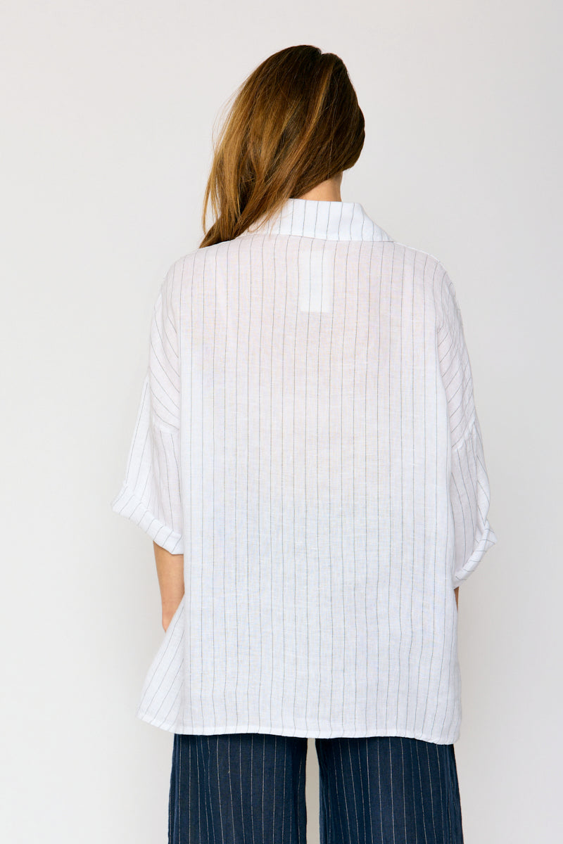 Linen Pinstripe Boyfriend Top