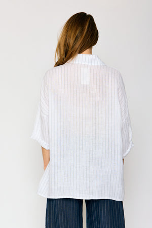 Linen Pinstripe Boyfriend Top