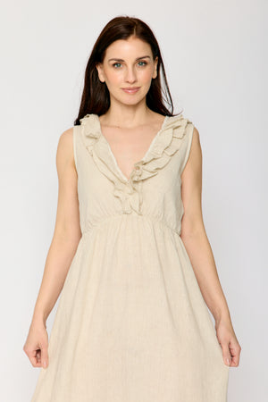 Ruffle Trim Linen Dress (3 Colors)