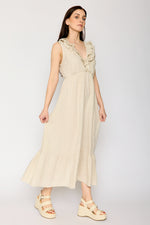 Ruffle Trim Linen Dress (3 Colors)