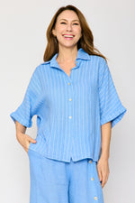 Linen Pinstripe Boyfriend Top