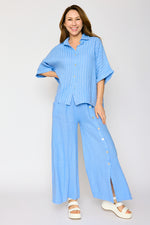 Linen Side Button Wide Leg Pant