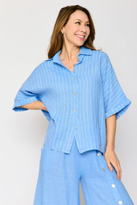 Linen Pinstripe Boyfriend Top