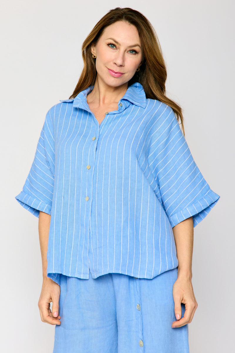 Linen Pinstripe Boyfriend Top