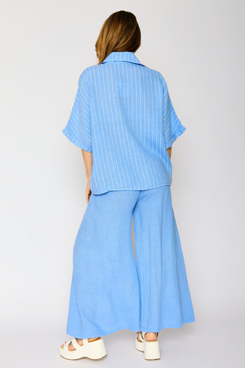 Linen Side Button Wide Leg Pant