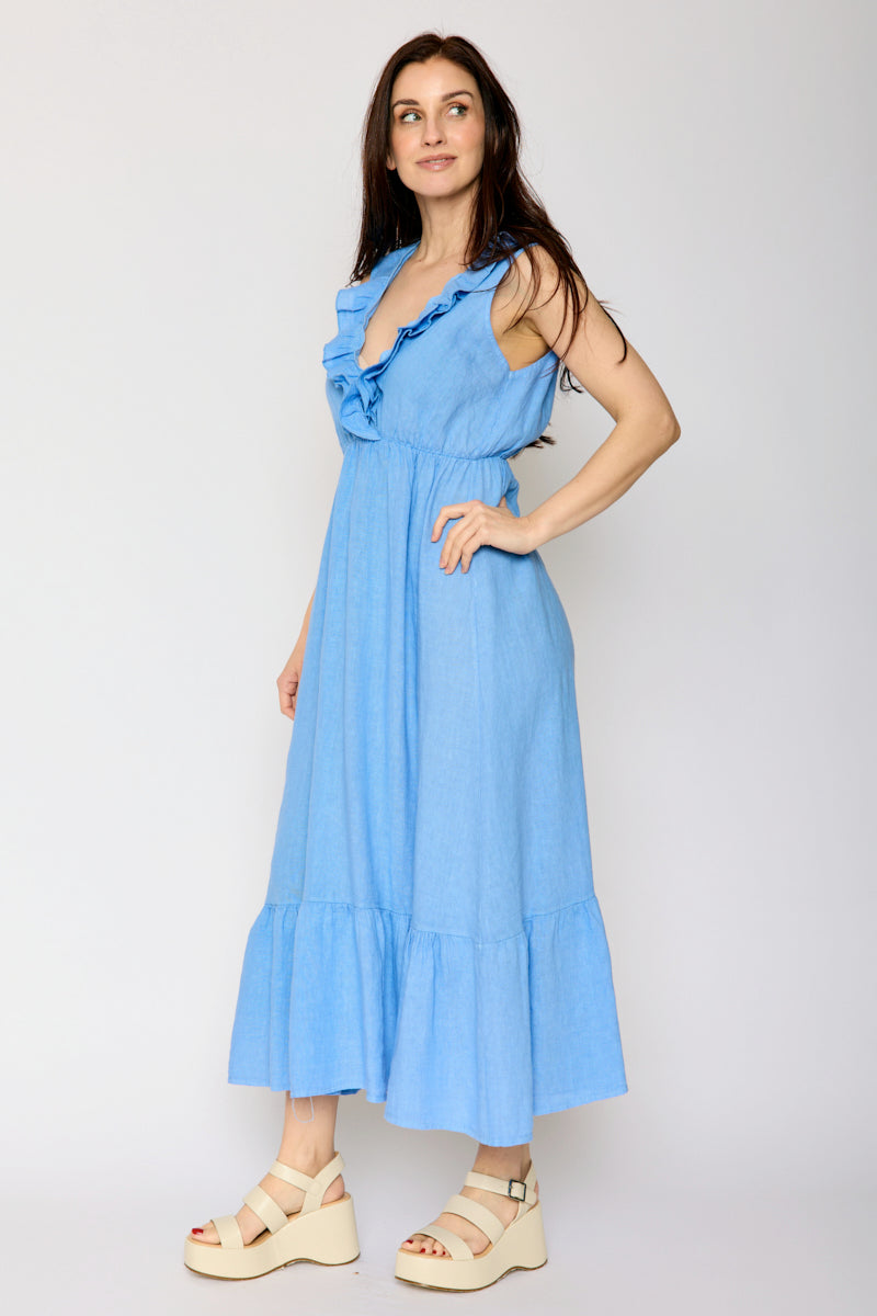 Ruffle Trim Linen Dress (3 Colors)