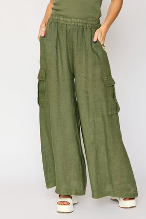 Linen Palazzo Cargo Pant