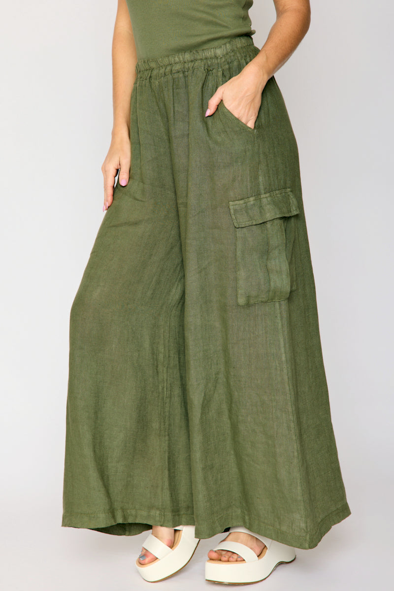 Linen Palazzo Cargo Pant