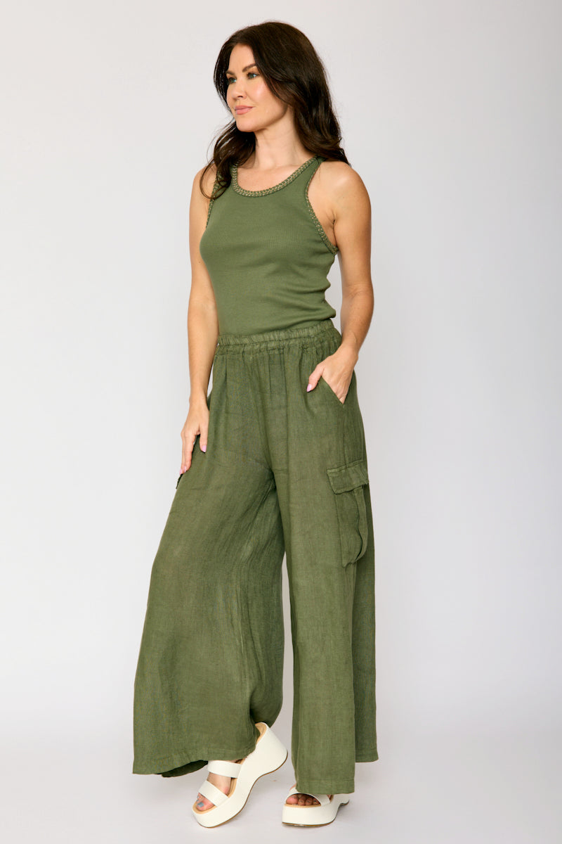 Linen Palazzo Cargo Pant