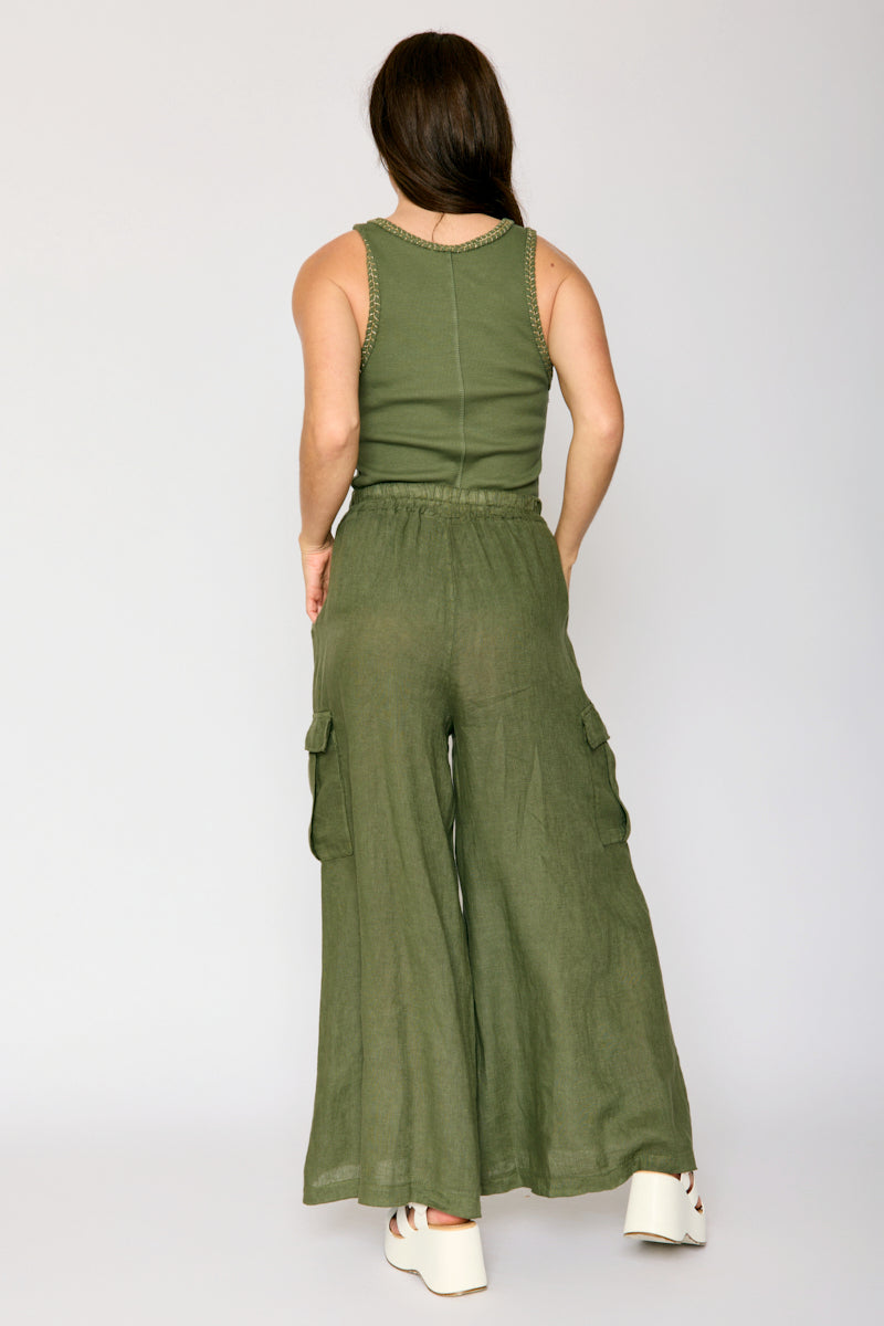 Linen Palazzo Cargo Pant