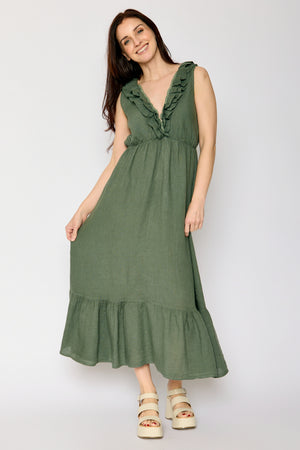 Ruffle Trim Linen Dress (3 Colors)