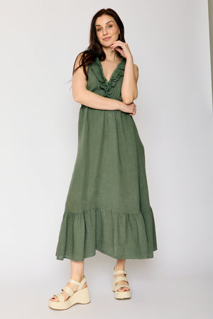 Ruffle Trim Linen Dress (3 Colors)