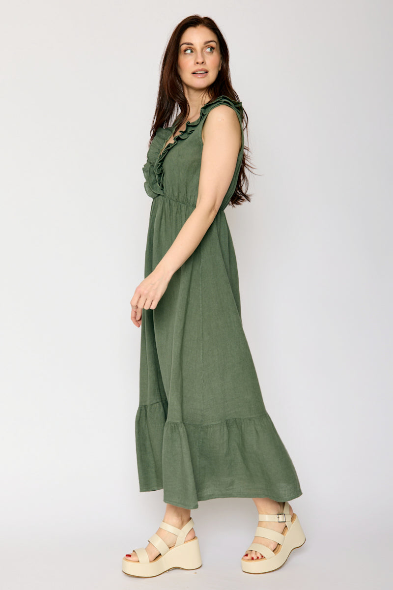 Ruffle Trim Linen Dress (3 Colors)