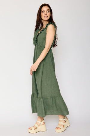 Ruffle Trim Linen Dress (3 Colors)