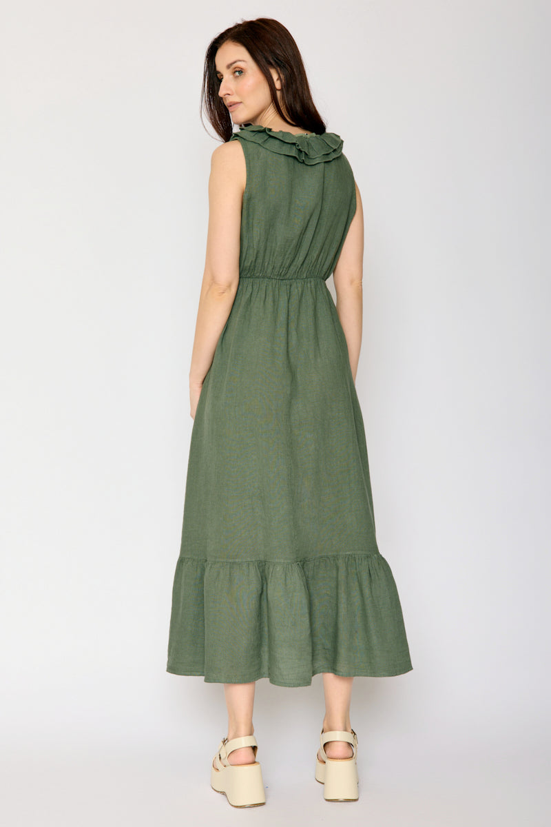 Ruffle Trim Linen Dress (3 Colors)