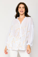 White and Natural Embroidered Blouse