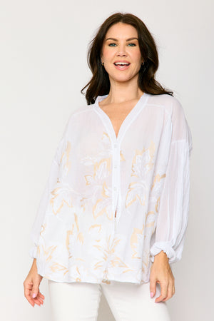 White and Natural Embroidered Blouse