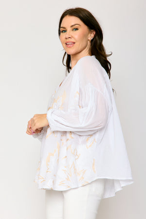 White and Natural Embroidered Blouse