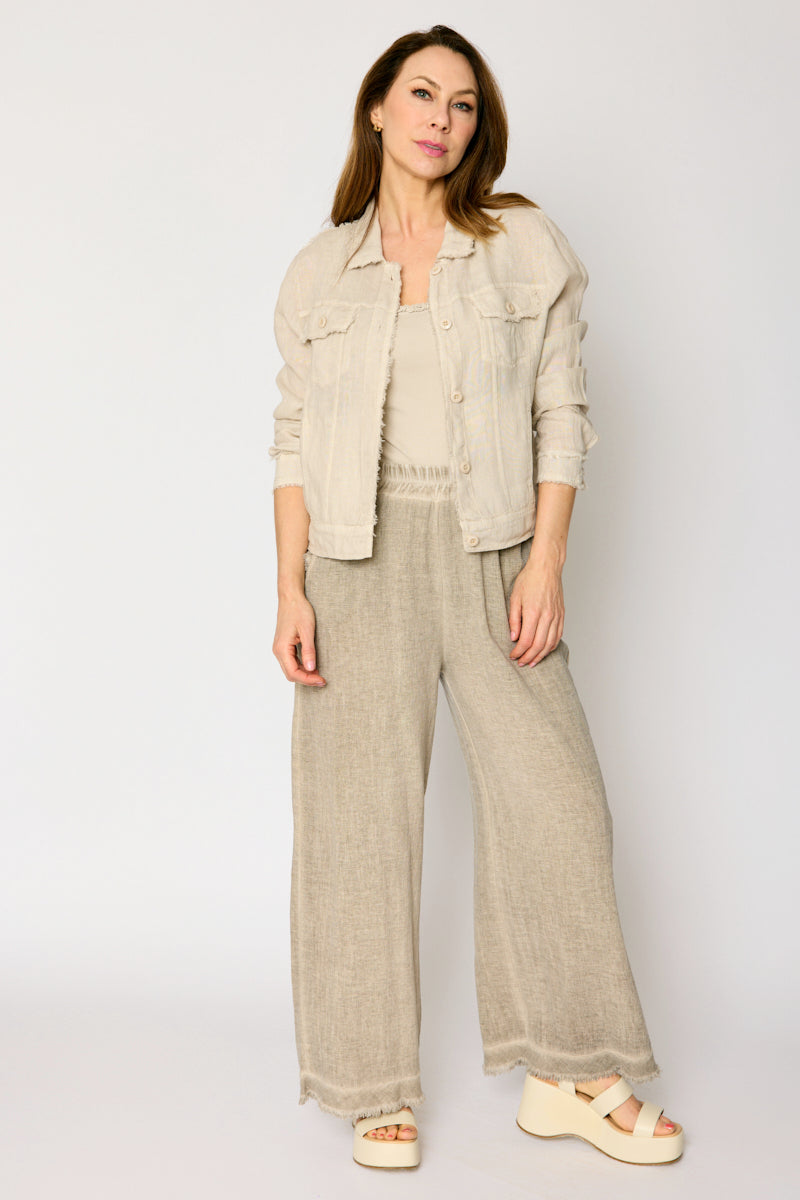 Raw Edge Bottom Woven Linen Pant (4 Colors)