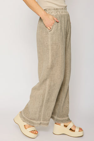 Raw Edge Bottom Woven Linen Pant (4 Colors)