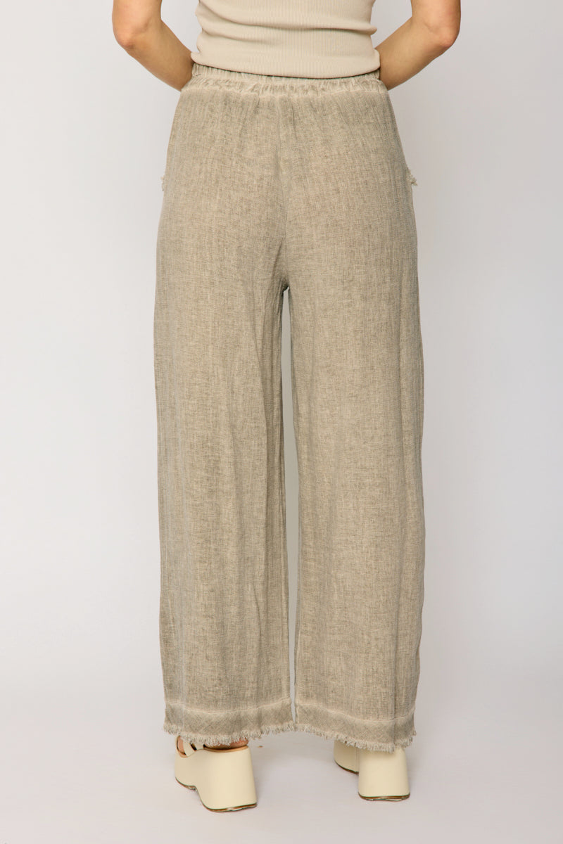 Raw Edge Bottom Woven Linen Pant (4 Colors)