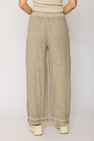 Raw Edge Bottom Woven Linen Pant (4 Colors)