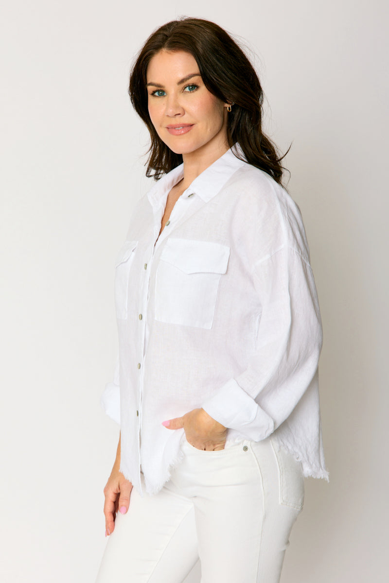 Linen  Raw Edge Pocket Shirt (6 Colors)