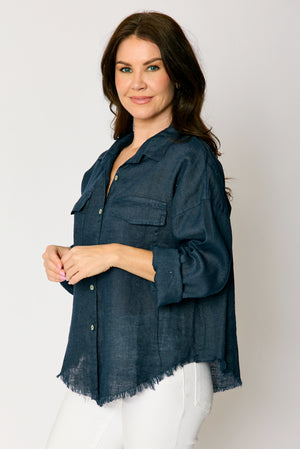 Linen  Raw Edge Pocket Shirt (6 Colors)