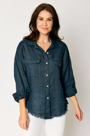 Linen  Raw Edge Pocket Shirt (6 Colors)