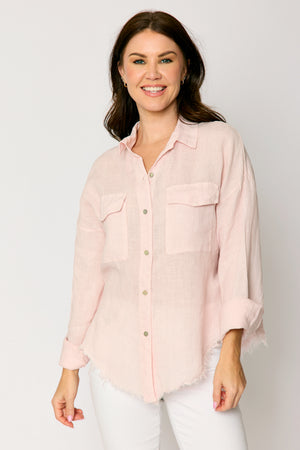 Linen  Raw Edge Pocket Shirt (6 Colors)