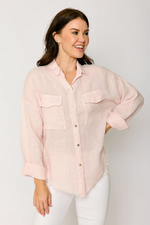 Linen  Raw Edge Pocket Shirt (6 Colors)