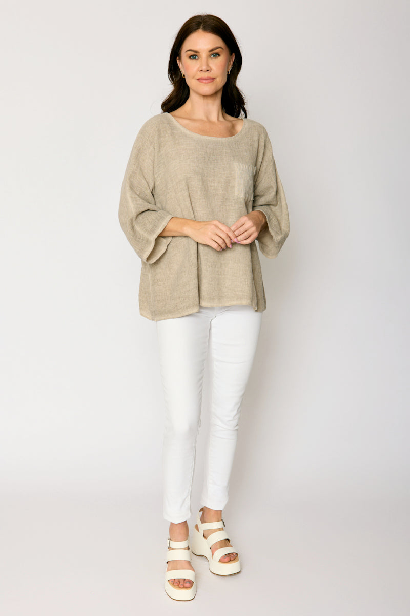 Open Weave 3/4 Sleeve Pocket Top (3 Colors)