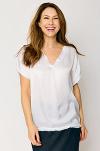 Satin V Neck Raw Edge Tee (5 Colors)