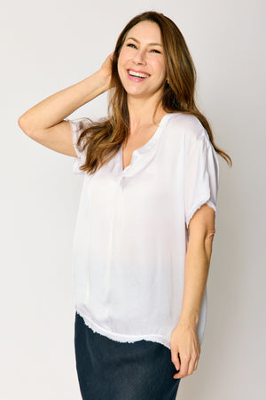 Satin V Neck Raw Edge Tee (5 Colors)