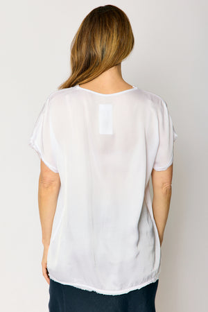 Satin V Neck Raw Edge Tee (5 Colors)